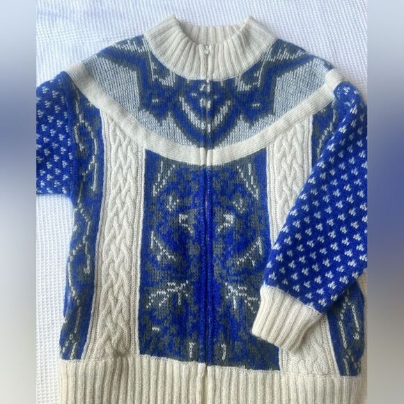 I.B. Diffusion Vintage Unique Wool Mohair Blend Blue Cream Cardigan Sweater SZ M - Picture 13 of 14